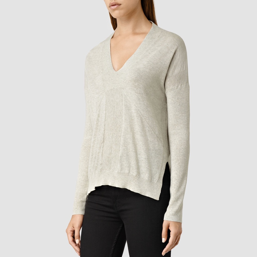 All Saints Tain Gray Jumper V Neck Sweater